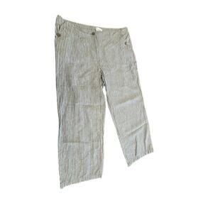 "CHICOS" 100% Linen Tan/White Striped Wide Leg Pants SZ L/14 (2.5) Summer Beachy